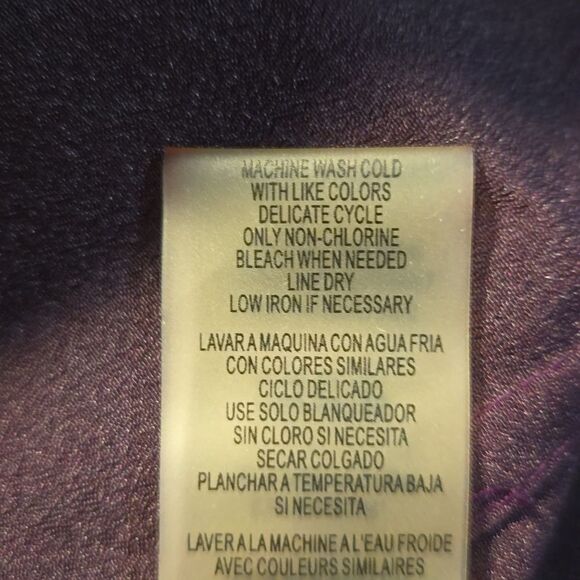 Calvin Klein Long Roll Tab Sleeve Button Front Crepe Blouse CK Eggplant Work Top - Picture 12 of 12